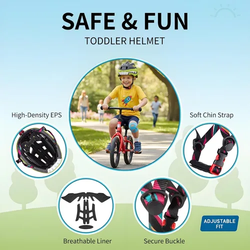 Miniatura 8 de KINGBIKE Casco para niños pequeños para niños y niñas de 2 a 8 años, casco de bicicleta para niños, cascos ligeros de dinosaurio con luz LED