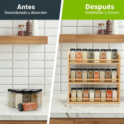 Miniatura 4 de Estante de especias de bambú de 3 niveles, organizador de estante de especias, estante para frascos de condimentos, organizador de especias
