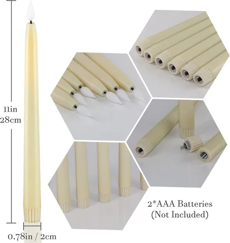 Miniatura 6 de Ymenow Velas LED cónicas con control remoto, 10 velas parpadeantes sin llama para ventana, velas eléctricas de plástico marfil para decoración