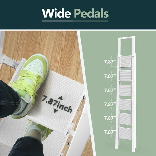 Miniatura 8 de WOA WOA Escalera de 6 peldaños, escaleras plegables ligeras con peldaños anchos, escalera delgada para espacios estrechos, escalera alta para techos