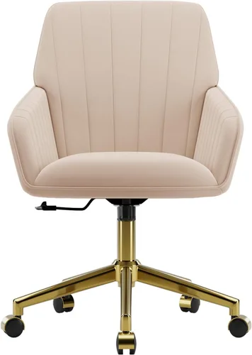 Miniatura 24 de Silla de escritorio de terciopelo con rayas para oficina en casa, silla tapizada moderna con altura ajustable y giro de 360°, con ruedas, silla