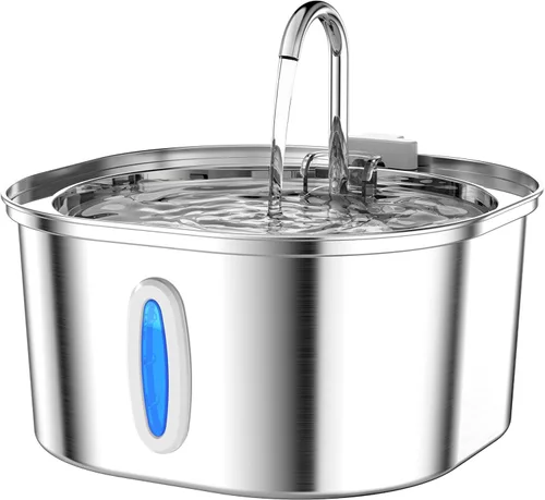 PEKTACO Fuente de Agua para Gatos de Acero Inoxidable, Dispensador de Agua para Gatos de 3.2L/108oz con Bomba de Agua Ultra Silenciosa y Ventana de
