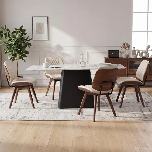 Miniatura 17 de BV - Juego de 2 sillas de comedor, sillas de cocina sin brazos de piel sintética en estilo moderno de nogal, silla auxiliar de madera curvada