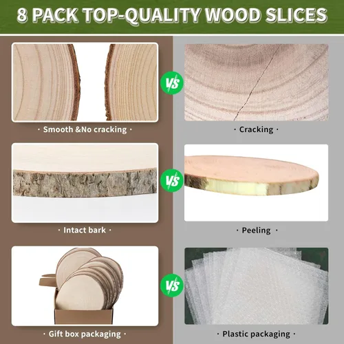 Miniatura 4 de Rebanadas de madera sin terminar, 8 piezas redondas de madera de 8 a 9 pulgadas, rebanadas de madera para centros de mesa, mesas, manualidades