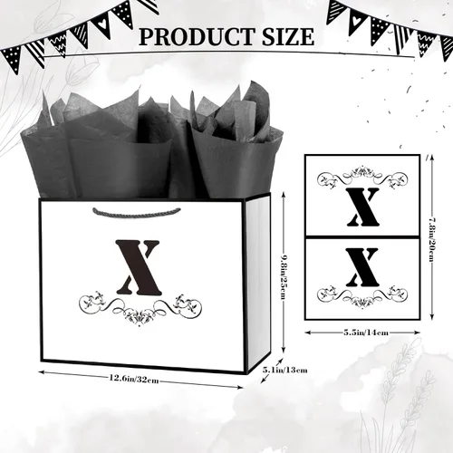 Miniatura 47 de ysmile Bolsa de regalo de letras con papel de seda para hombres, bolsa grande de 12 pulgadas, color blanco y negro, para cumpleaños, aniversario