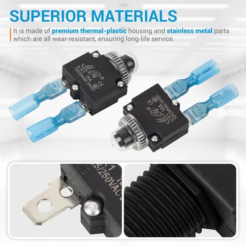 Miniatura 5 de BlueStars Paquete de 5 disyuntores térmicos de 15 amperios 125/250 V CA 32 V CC, protector de sobrecarga con botón de reinicio manual, terminales