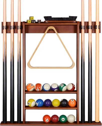 Miniatura 2 de XCSOURCE Soporte para tacos de billar solamente, soporte para palos de piscina, soporte de pared, juego de 6 tacos de billar + bola, soporte