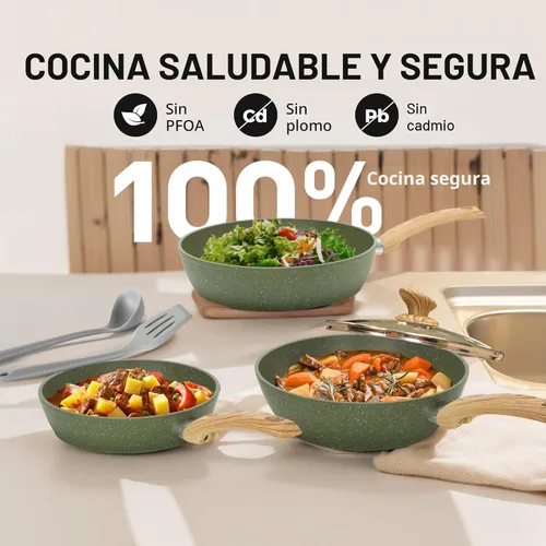 Miniatura 4 de MAISON ARTS Juego de ollas y sartenes antiadherentes, 12 piezas de granito verde para cocina, compatible con inducción, juegos de ollas y sartenes