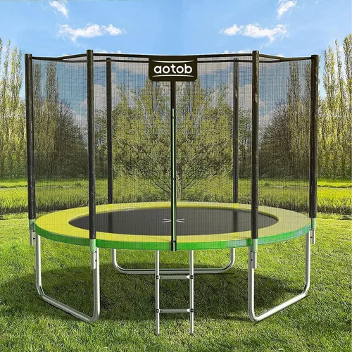 Miniatura 11 de AOTOB Trampolín de 8 pies, 10 pies, 12 pies, 14 pies, 15 pies, con red de seguridad, trampolín para exteriores con aro de baloncesto, alfombrilla