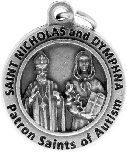 Miniatura 2 de Medalla de santos católicos con base de alpaca, con inscripción de oración de protección, 34 pulgadas.