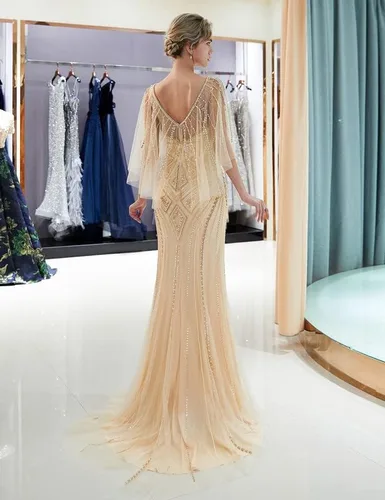 Miniatura 5 de Sarahbridal - Vestido largo de noche con cuentas de cristal para mujer