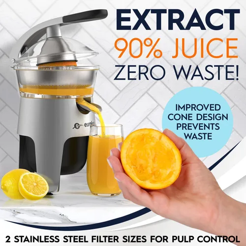 Miniatura 4 de Eurolux Exprimidor eléctrico de cítricos de acero inoxidable fundido a presión, para naranja, limón, pomelo 300 vatios de potencia, con 2 tamaños