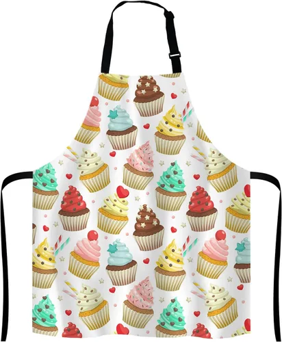 Miniatura 10 de Delantal con diseño de pájaros y flores y mariposas con cuello ajustable para hombres y mujeres, adecuado para el hogar, cocina, camarera, chef