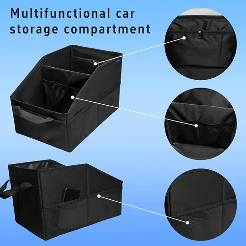 Miniatura 6 de Organizador de asiento de coche, asiento de pasajero, negro Plegable, pequeño almacenamiento, con tapa