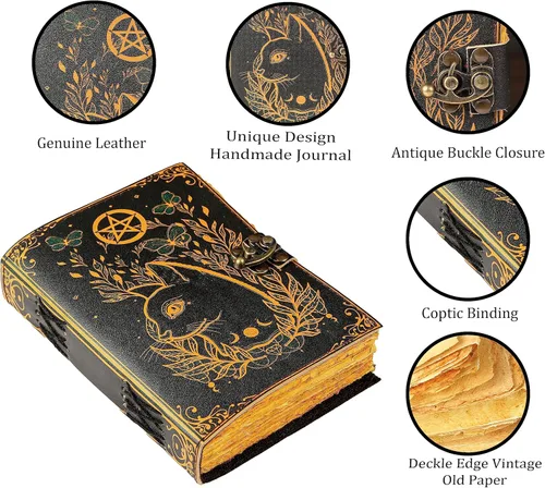 Miniatura 7 de Diario en Blanco Libro de Hechizos Diario de las Sombras Pequeña Bruja Gato Impreso Suministros de Brujería Cuaderno de Wicca Hecho a Mano Papel