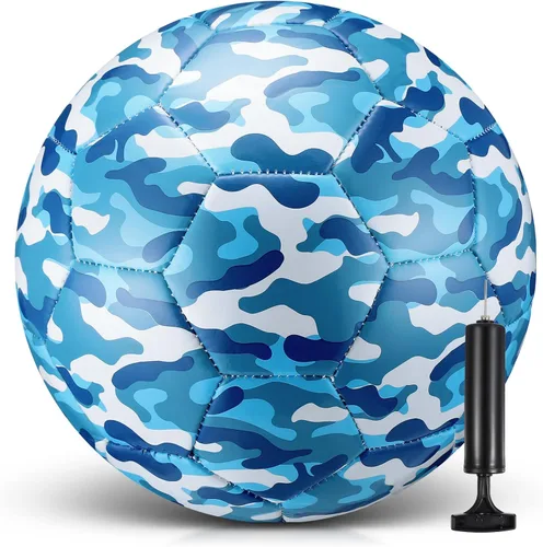 Libima Balón de fútbol de camuflaje con inflador, tamaño oficial 4, para interiores y exteriores, colorido y suave, juguete para niños y niñas, Azul