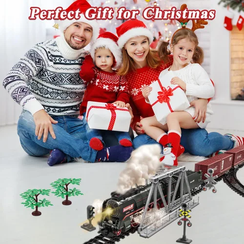 Miniatura 7 de Juego de Tren para Niños, Juguetes de Tren Eléctrico con Luces Realistas, Sonidos y Humo, Modelo de Tren de Navidad, Regalos para Niños Pequeños