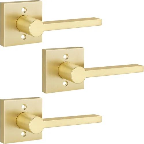 Miniatura 18 de EHOMEWARE Juego de manijas de puerta delantera doradas, palanca de puerta cuadrada resistente de latón y cerrojo de un solo cilindro reversible