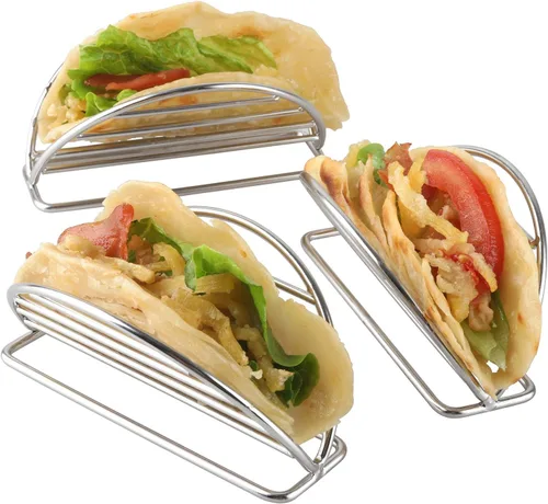 Miniatura 9 de Soporte para tacos de acero inoxidable, soporte para tacos, juego de cocina para tortillas, burritos, fiestas y restaurantes (soportes para taco)