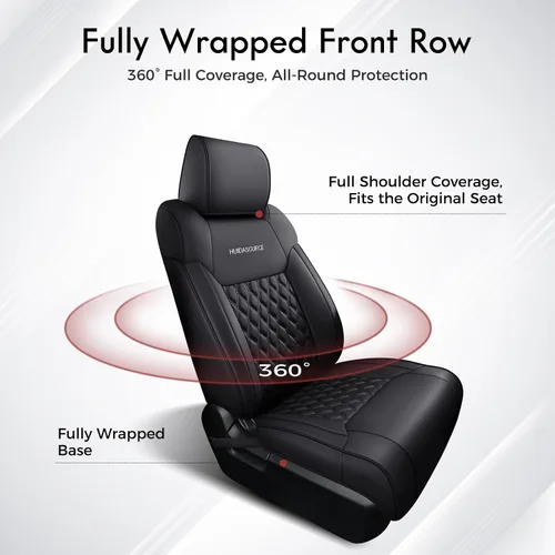 Miniatura 5 de Huidasource - Fundas de asiento delantero para Tundra, funda de cojín de asiento de cuero negro automotriz de cobertura completa, ajuste