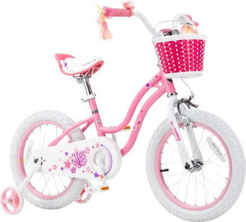 Miniatura 22 de Royalbaby Stargirl Bicicleta infantil de aventura al aire libre con soporte, asiento ajustable y cesta, 18 pulgadas, rosa [3] Rojo coral