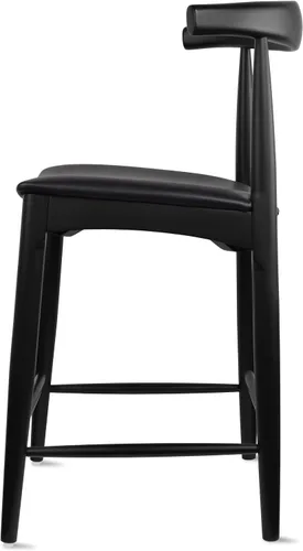 Miniatura 6 de 2xhome Taburete de bar de altura de mostrador con codo, marco de madera, taburetes de bar con respaldos abiertos, cojín de cuero PU oscuro, negro