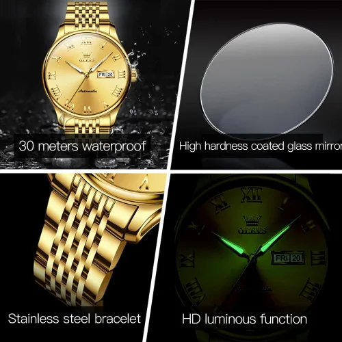 Miniatura 5 de OLEVS Relojes automáticos para hombre, de lujo, de cuerda automática, reloj de pulsera mecánico, de acero inoxidable, impermeable, luminoso, fecha