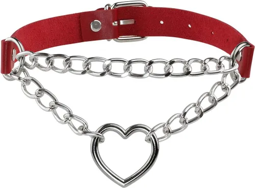 Miniatura 20 de Eigso Gargantilla gótica con cadena de corazón para mujer, gargantilla de cuero punk, collares Emo Grunge, collar para fiesta de los años 80