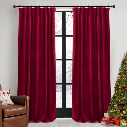 Miniatura 38 de RYB HOME Cortinas elegantes de terciopelo verde de 108 pulgadas de largo, bloqueo de luz, aislamiento térmico, elegantes cortinas de terciopelo