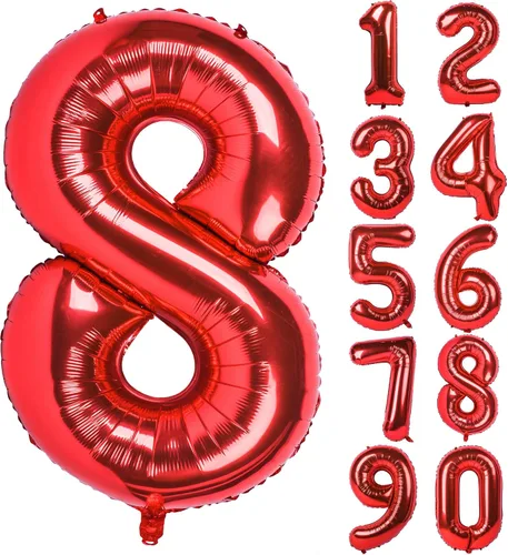Miniatura 39 de Globo gigante de helio de 40 pulgadas, número 0 rojo, de poliéster, película de aluminio, 0-9, para niña y niño, autoinflable, dígito cero