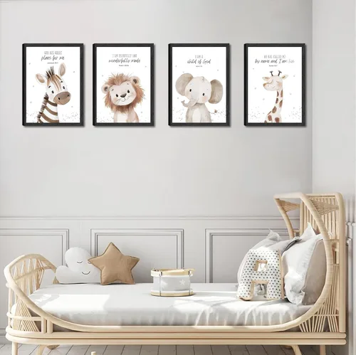 Miniatura 8 de Arte de pared enmarcado para guardería con versículo bíblico de animales en lienzo, arte de pared divertido y lindo de animales de safari, pintura