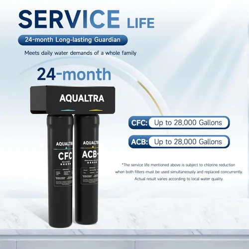 Miniatura 8 de AQUALTRA USF-2B-15 Sistema de filtración de agua ligeramente alcalino debajo del fregadero, filtro de agua debajo del fregadero de 28000 galones