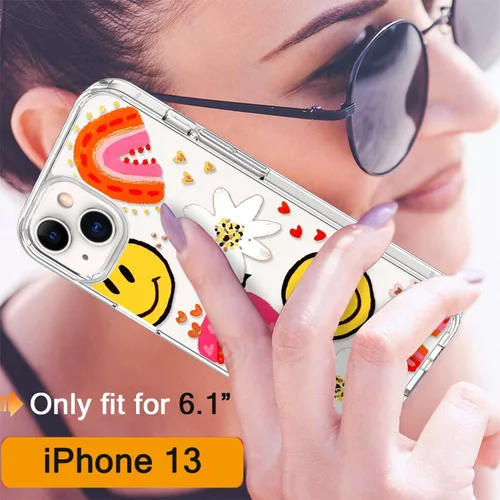 Miniatura 2 de Funda para iPhone 13 con protector de pantalla, transparente con diseño floral para niñas y mujeres, a prueba de golpes, con funda de parachoques