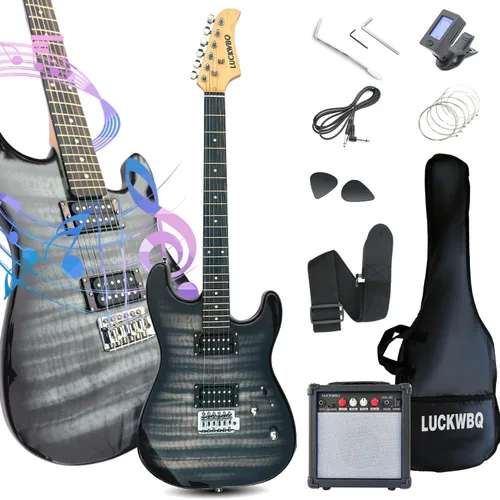 Kit de inicio de guitarra eléctrica estilo ST de tamaño completo de 39 pulgadas con pastilla HH, amplificador portátil de 20 W, afinador, bolsa de