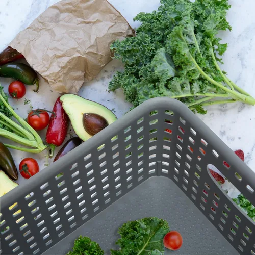 Miniatura 7 de Cesta de almacenamiento tejida de plástico gris, paquete de 6 unidades, organizador gris para cocina, oficina, baño