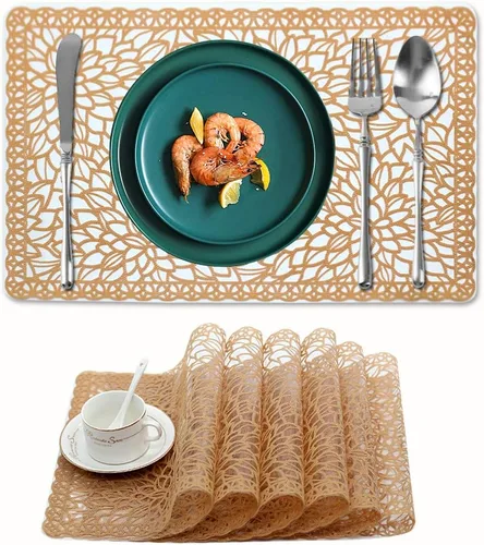 Miniatura 8 de juego de 6 manteles individuales impermeables para mesa de comedor, lavables con un paño