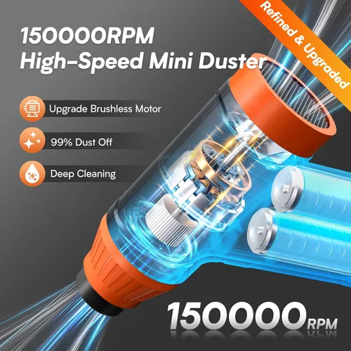 Miniatura 2 de Plumero de aire eléctrico para PC, plumero de aire comprimido para limpieza de teclado, mini soplador recargable de 110,000 RPM para computadora