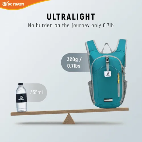 Miniatura 3 de SKYSPER Mochila de senderismo pequeña plegable de 10 litros, plegable, ligera, para senderismo, viaje, para mujeres y hombres Cian