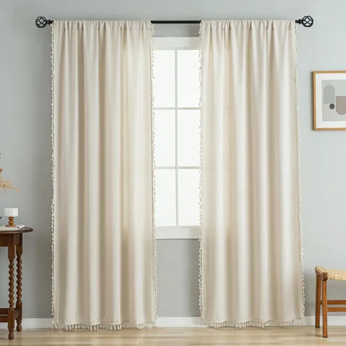 Miniatura 14 de Cortinas cortas para ventana pequeña, mezcla de lino natural, estilo campestre, 45 pulgadas de largo, para cocina, 40 pulgadas de ancho x 45