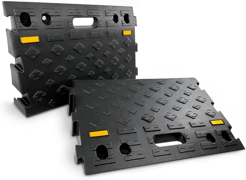 Rampa de bordillo automotriz portátil de 2 piezas de 4 pulgadas de alto, rampa de umbral de plástico resistente con estructura de rampa escalonada
