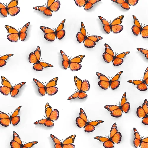 Miniatura 9 de AQUEENLY 24 piezas de mariposas monarca, mariposas naranjas para manualidades, mariposas falsas de primera calidad, decoración de pared