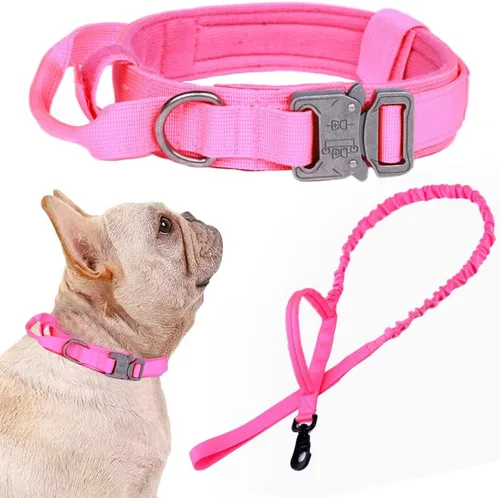 Miniatura 50 de Collar táctico para perro, ajustable, militar, de nailon, con asa de control y hebilla de metal resistente para perros medianos y grandes (negro, S)