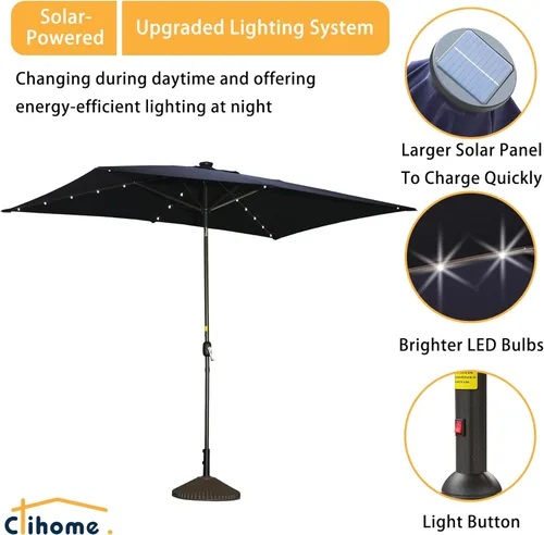 Miniatura 3 de Clihome Sombrilla rectangular de 10 x 6 pies 5 pies con luz LED, sombrilla para exteriores, sombrilla de mesa de mercado con botón de inclinación