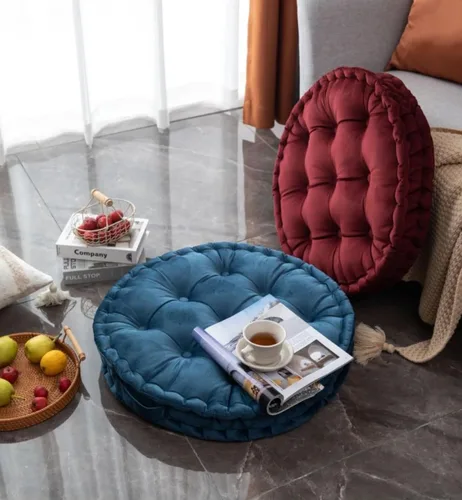 Miniatura 3 de MOJUN Almohada redonda de meditación, almohadas grandes para adultos, almohada redonda gruesa de terciopelo holandés con asa para yoga, sala de Azul