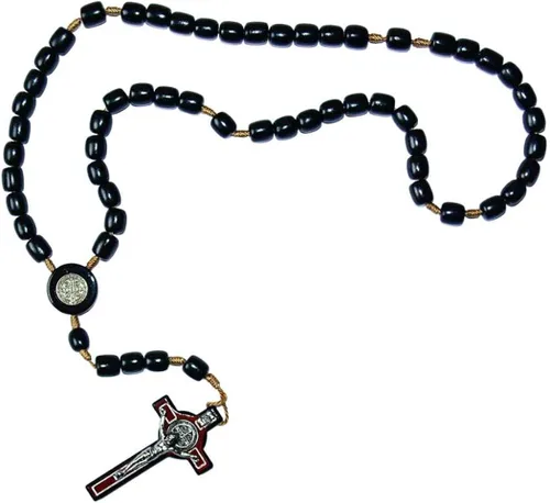 Miniatura 8 de Catholica Shop Collar de cruz de plata con cuentas de madera Rosario I Religious Wear Saint Benedict I Collar de cruz negra para hombres y mujeres I