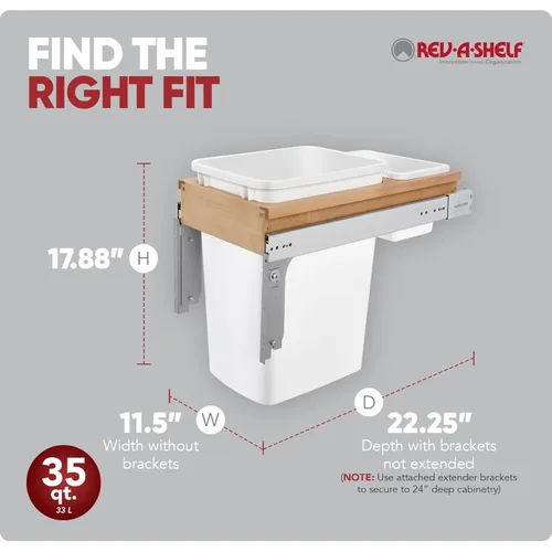 Miniatura 3 de Rev-A-Shelf Bote de basura de cocina extraíble individual de montaje superior bajo gabinete de 35 cuartos con rieles de extensión completa