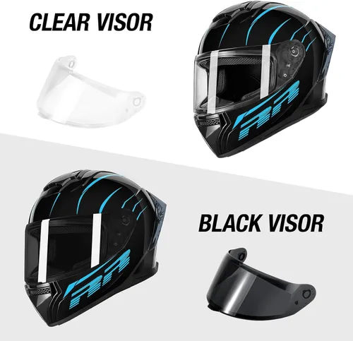 Miniatura 3 de Cascos de motocicleta de cara completa para adultos, casco de motocicleta para hombres y mujeres, aprobado por DOT con 2 viseras extraíbles