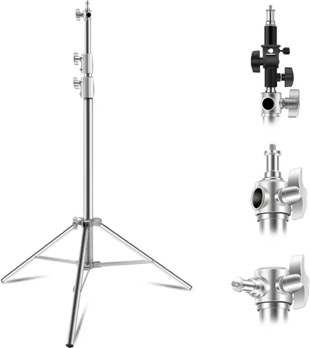 Wellmaking Soporte de luz de fotografía de acero inoxidable 9.2 pies/110.2 in. Soporte de trípode acolchado con resorte con adaptador de tornillo de