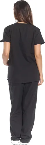 Miniatura 3 de Just Love Juego de uniforme médico para mujer de seis bolsillos con cuello en V y pantalón cargo