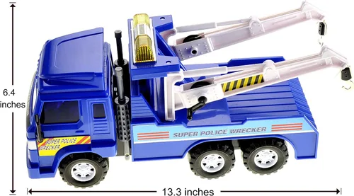 Miniatura 6 de PowerTRC Camión de remolque de policía de juguete para niños de 3 a 5 años 13 pulgadas Push & Go realista alimentado por fricción con cabrestante